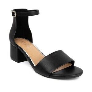 Sugar Womens 7 W Black Smooth Noelle Low Block Heel Sandals NIB HE6
